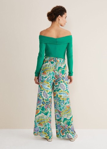 Phase Eight Paisley Wide Legs Trousers Green/Multicolor Australia | DH8932417